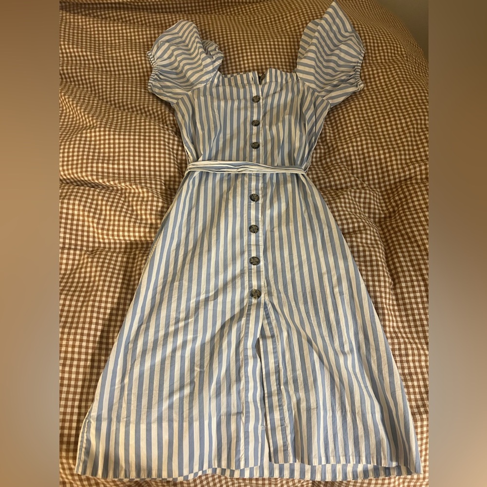 Striped Blue and White Midi Dress